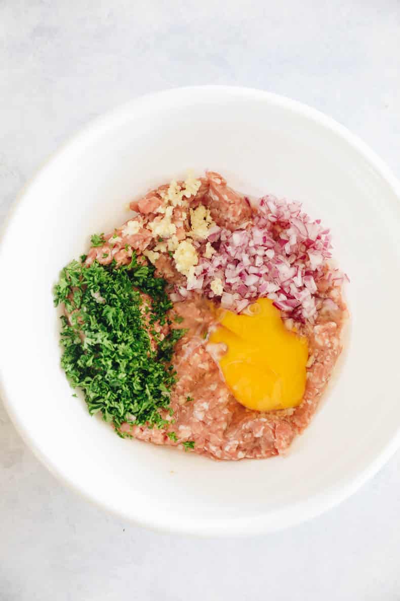 ingredients in a large white bowl.